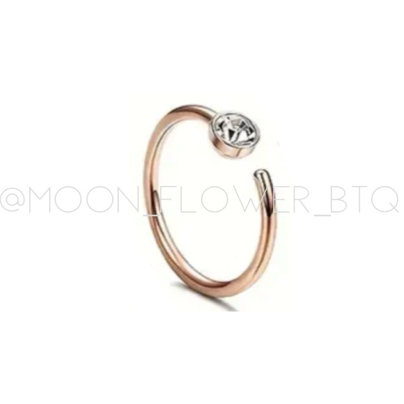 Tiny Rose Gold CZ Fixed Half Hoop Nose Ring - Picture 4 of 5